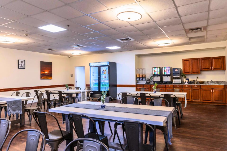 Arista Recovery Ohio: Residential dining room and meal service counter at the Hilliard facility