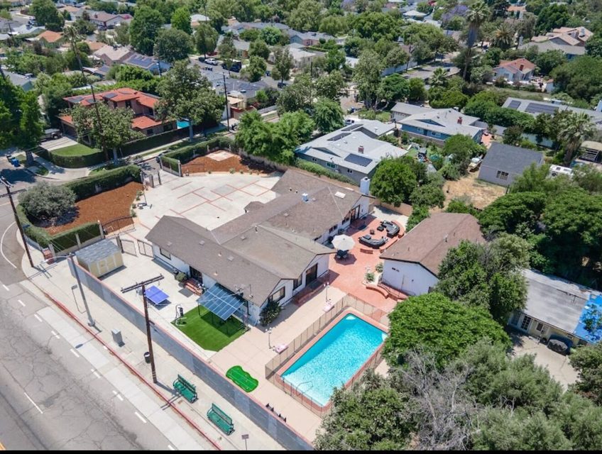 Northridge Addiction Treatment Center: Aerial view of the private gated Northridge residential estate and swimming pool in the San Fernando Valley