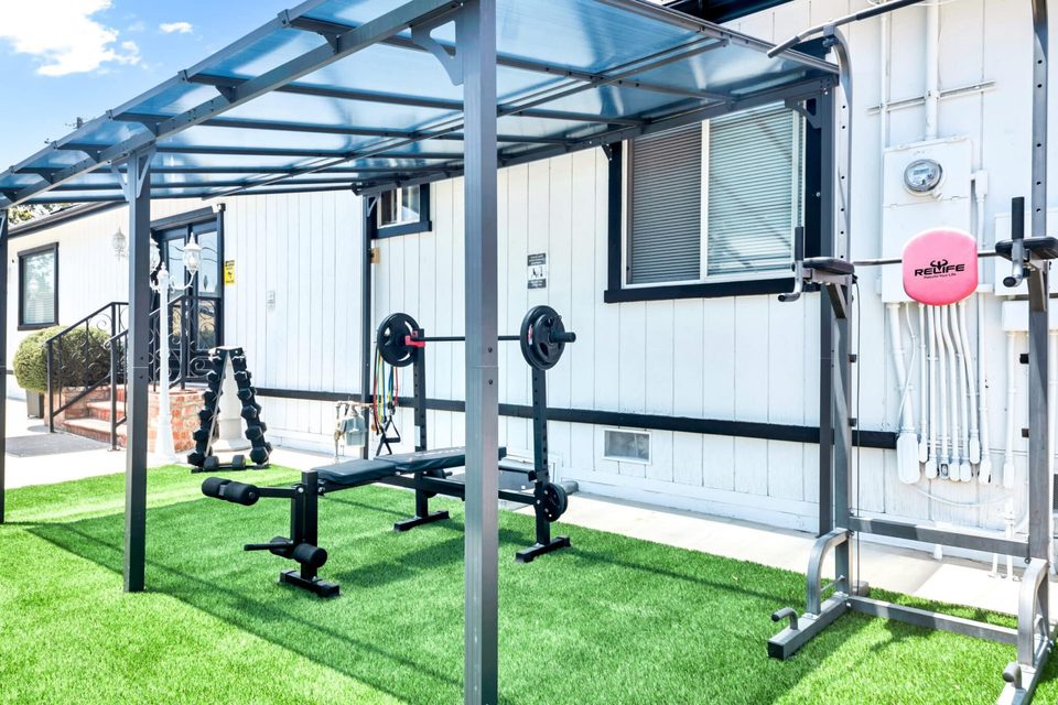 Northridge Addiction Treatment Center: Covered outdoor fitness and weight training area on the Northridge grounds