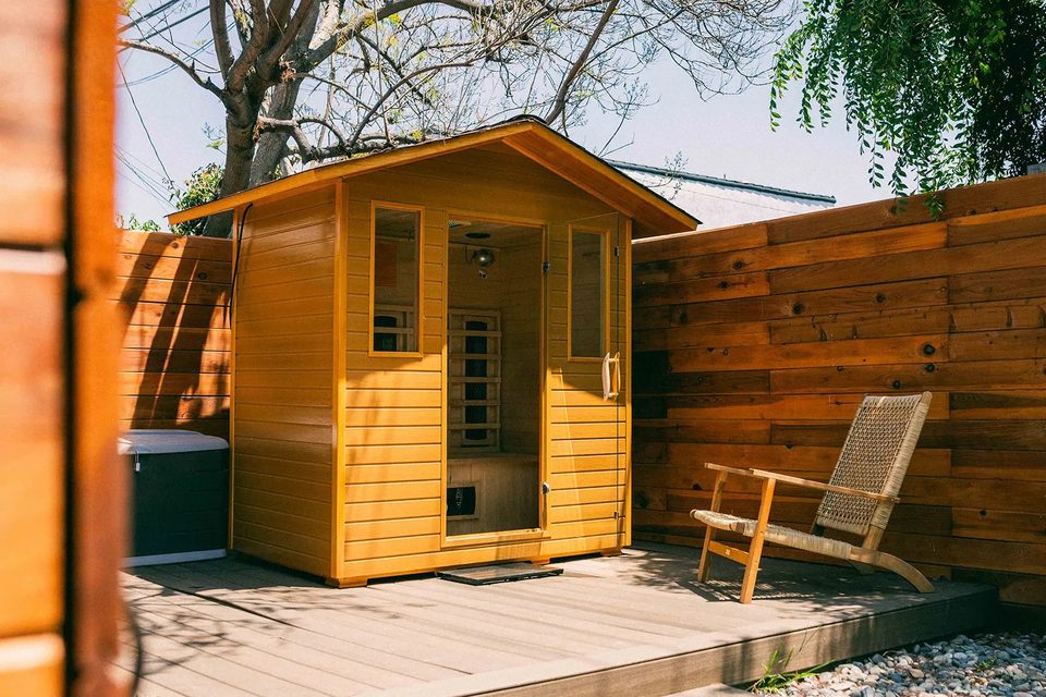 Numa Recovery Centers: Outdoor cedar wellness sauna and relaxation deck on the Los Angeles grounds